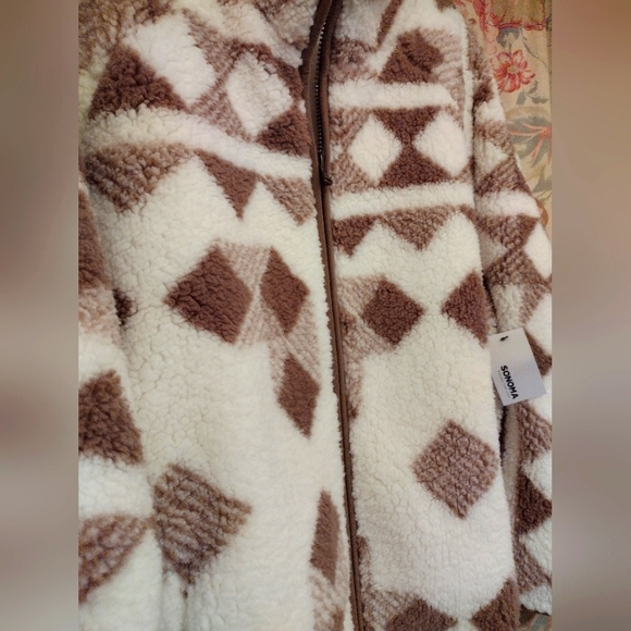 NWT Sonoma Tribal Aztec Print Fleece Sherpa Zip-Up Jacket - Picture 2 of 6